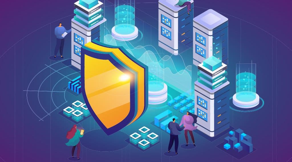 Soyut siber güvenlik kalkanı ve veri koruma görseli